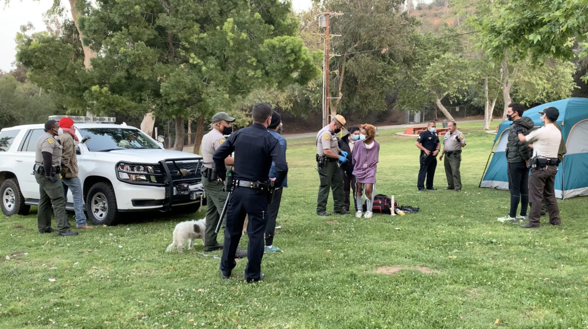People getting arrested at Griffith Park by Park Rangers. 