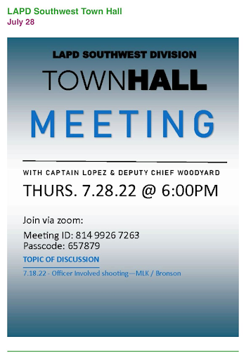 Flyer announcing LAPD Town Hall Meeting on Shooting of Jermaine Petit
